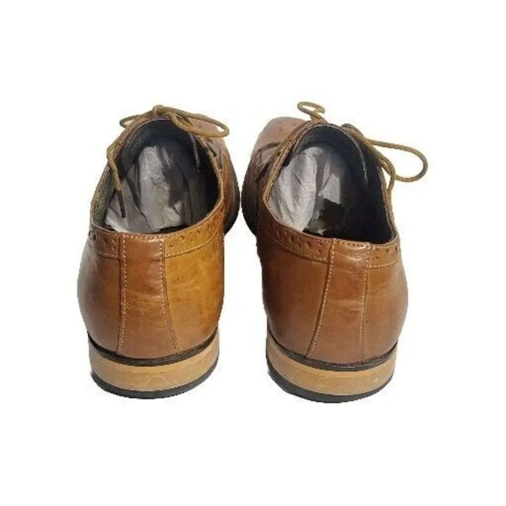 Sz 11.5 Stacy Adams Tinsley Wingtip Oxford Mens Lace Up Leather Tan 25092 DAMAGE